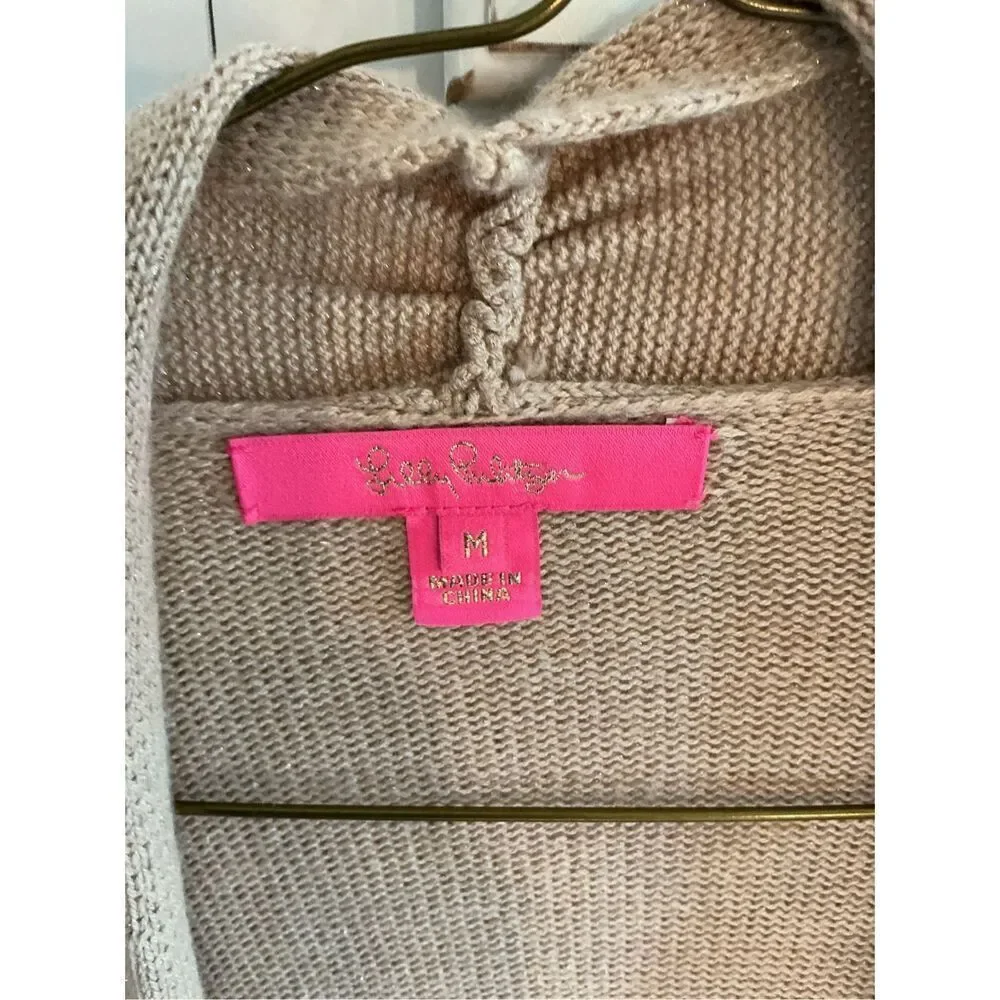 Lilly Pulitzer Allyse Cardigan Sz M Heather Sand Bar Metallic